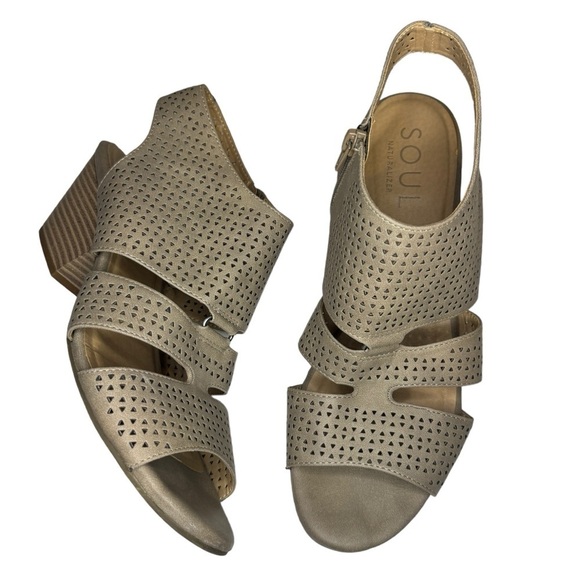 Soul Naturalizer Dez Perforated cage heel womens shoes peep toe sandals 10 taupe - Picture 1 of 13